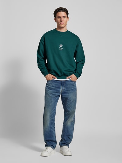 WOODBIRD Sweatshirt met labelstitching, model 'CANE' Donkergroen - 1