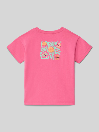 Produktfoto, T-Shirt mit Stitching und Rundhalsausschnitt von Blue Seven in Pink, reine Baumwolle, Regular Fit, Rückenlänge 44 cm, farbiges Grafikmuster