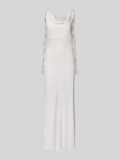 Produktfoto, Fließendes Brautkleid aus Satin Modell 'ANALEIA' von Vero Moda, efekt: jednolity kolor, krój, długość midi, prostokątny dekolt, aplikacja: wiązania z kwiatami z siateczki, bez zapięcia, regulowane cienkie ramiączka, krój bez pleców, dół prosty, wykończenie materiału: satyna