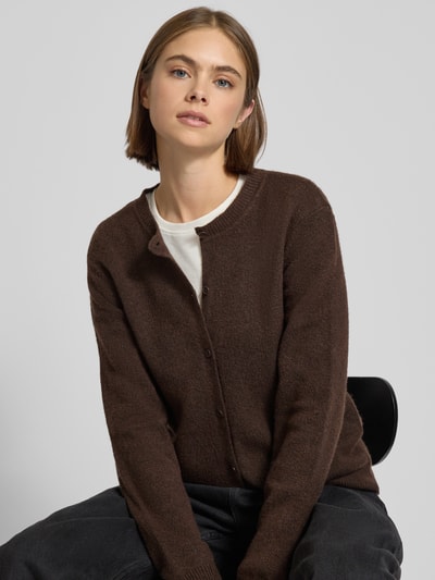 Pieces Regular Fit Strickjacke mit Woll-Anteil Modell 'MALOU' Schoko Melange 3