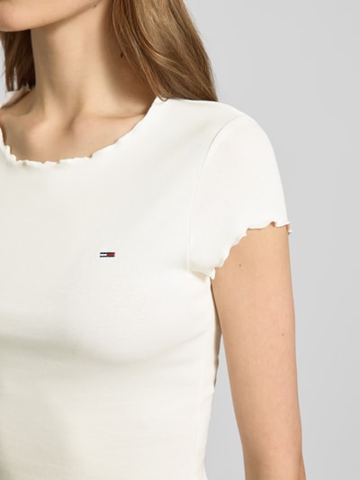 Tommy Jeans T-shirt o kroju slim fit z mieszanki bawełny i elastanu Złamany biały 3