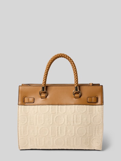Produktfoto, Tote Bag mit Logo-Detail Modell 'Manhattan' von Liu Jo White, Baumwoll-Leinen-Mix, Henkel in Flecht-Optik, beige-braun, rechteckig.