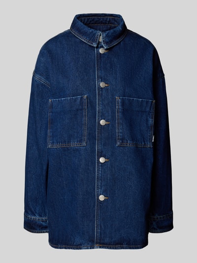 Review Oversized Jeansjacke aus reiner Baumwolle mit Brusttaschen Dunkelblau 2