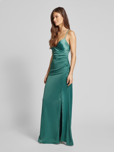 Jake*s Cocktail Abendkleid mit V-Ausschnitt Oliv Melange 1