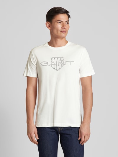 Gant T-Shirt mit Label-Print Offwhite 4