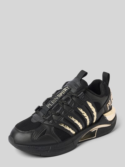 Produktfoto, Sneaker mit Schnürverschluss Modell 'GLADIATOR' von PLEIN SPORT im schwarzen Material-Mix mit Label-Detail und strukturierter Sohle.