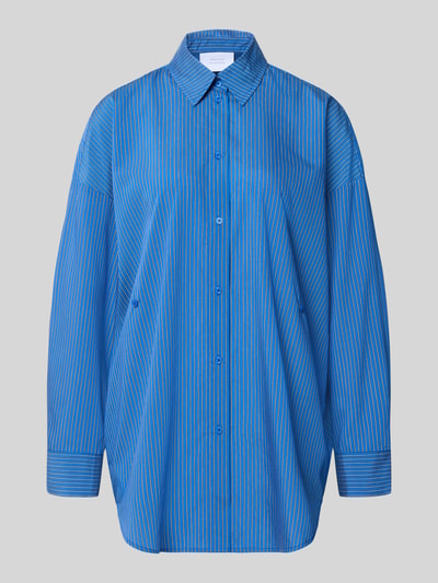 Produktfoto, Bluse mit Bindedetails in Royalblau von Style Icon Collection, Dames overhemdblouse, mix van viscose en lyocell, oversized, overhemdkraag, doorlopende knoopsluiting, verlaagde schouders, 1-knoopsmanchetten, ruglengte maat S 79 cm, mouwlengte maat S 50 cm