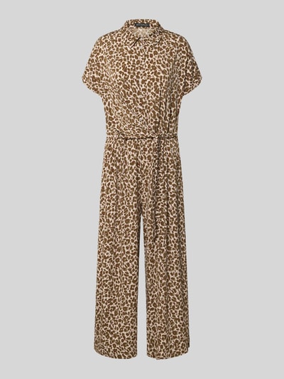 Produktfoto, Jumpsuit mit Allover-Animal-Print von Betty Barclay, Braun, Elastischer-Material-Mix, Taillierte Passform, Umlegekragen, Kurzärmelig, Knopfleiste, Rückenlänge 37 cm, Brustweite 53 cm, Gesamtlänge 121 cm, Innenbeinlänge 60 cm, für Damen.
