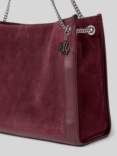 Lauren Ralph Lauren Torba shopper ze skóry bydlęcej z aplikacją z logo Bordowy 3