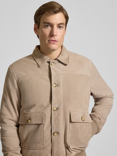 Profuomo Bomberjack met platte kraag en klepzakken Beige - 3