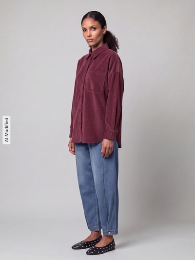 VERO MODA oversized fit blouse met lange mouwen met borstzak model 'SANNE' Donkerrood - 1