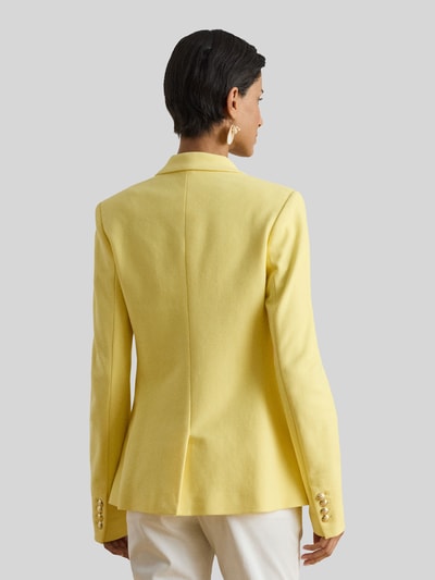 Frauenmodel trägt Slim Fit Blazer aus Baumwoll-Mix von Lauren Ralph Lauren in Optik: Unifarben, Jacquard, Rückansicht Ganzkörperansicht.