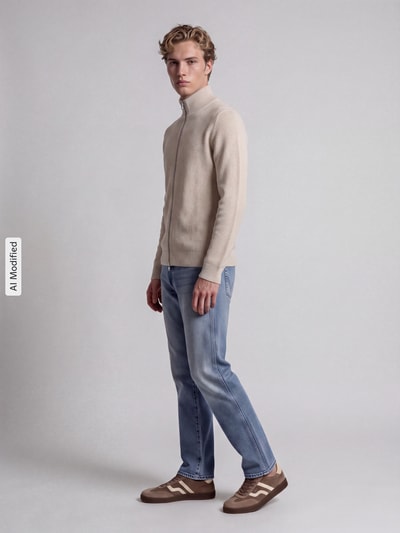 Selected Regular fit gebreid jack van puur katoen model 'DANE' Offwhite - 1