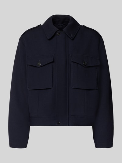 Produktfoto, Jacke aus Viskose-Mix von Emporio Armani in Dunkelblau, gerade Passform, Umlegekragen, Brust- und Eingrifftaschen, grobe Textur