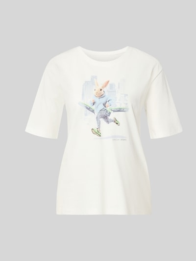 Produktfoto, T-Shirt mit Motiv-Print von Marc Cain in Weiß, reine Baumwolle, lockerer Schnitt, Rundhalsausschnitt, zarter Print