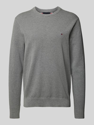 Tommy Hilfiger Strickpullover mit Logo-Stitching Hellgrau 2