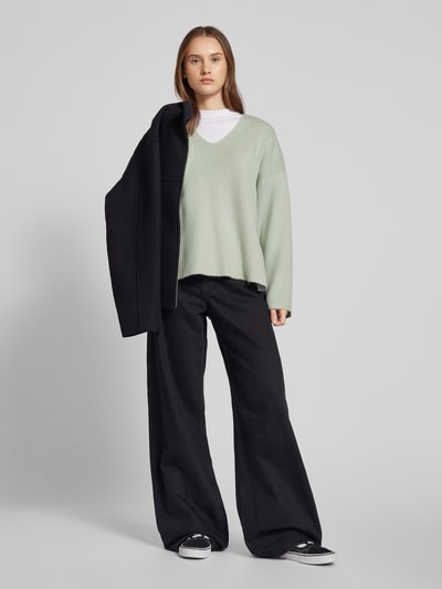 Only Relaxed fit gebreide pullover met viscose en hoge zijsplitten, model 'KATIA' Mintgroen - 1