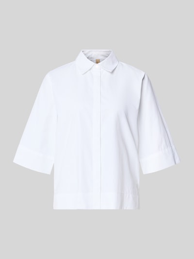 Produktfoto, biała bluzka koszulowa Regular Fit Hemdbluse im Halbarm-Design Modell 'Netti' von Soyaconcept, mieszanka bawełny, kołnierzyk koszulowy, rękaw o dł. 1/2, długość tyłu w rozmiarze S: 58 cm, długość rękawów w rozmiarze S: 37 cm
