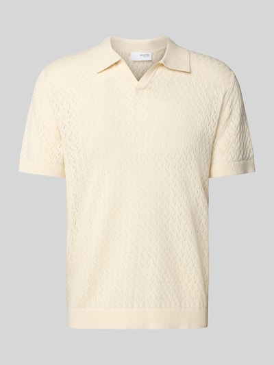 SELECTED HOMME Regular fit poloshirt in gehaakte look, model 'LINO' Offwhite - 2