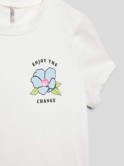 Only T-shirt z kwiatowym nadrukiem model ‘FLOWERS’ Złamany biały 2