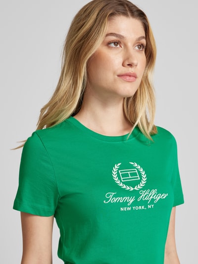 Tommy Hilfiger Slim fit T-shirt met labelstitching Groen - 3