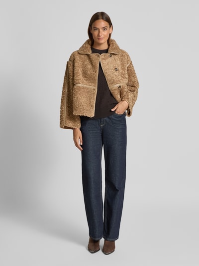 Neo Noir Jacke aus Teddyfell mit Knopfleiste Modell 'Castor' Taupe 1