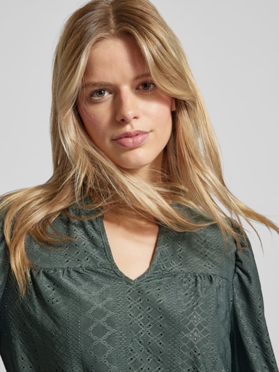 Only Blouse met ajourpatroon, model 'SANDRA' Rietgroen - 3