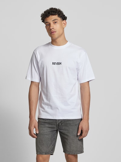 REVIEW T-shirt z wyhaftowanym logo Biały 4