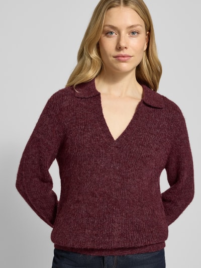FREE/QUENT Strickpullover mit gerippten Abschlüssen Modell 'Hil' Bordeaux 3