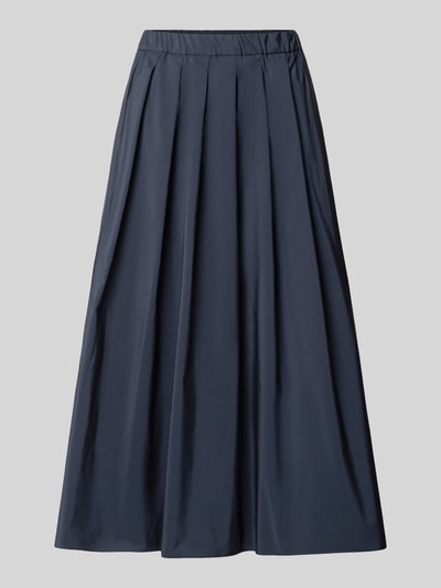Productfoto, donkerblauwe uitlopende midirok met katoen, gladde textuur, model 'ALPACA' van Weekend Max Mara, dames midi-rok.