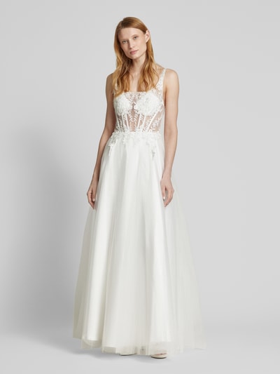 Unique Abendkleid mit Spitzen- und Paillettenbesatz Offwhite 4