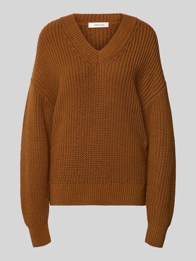 Produktfoto, Regular Fit Pullover aus Baumwoll-Mix Modell 'SELMA' von Selected in warmem Braunton, grobe Strickstruktur, Damen Pullover
