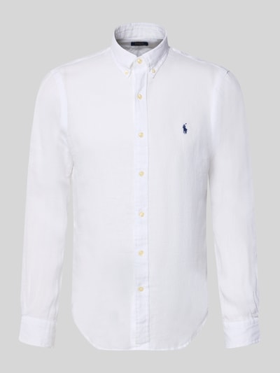 Productfoto, Slim Fit Freizeithemd aus reinem Leinen van Polo Ralph Lauren, uni wit, button-down kraag, lange mouw, logo detail, gemaakt van puur linnen
