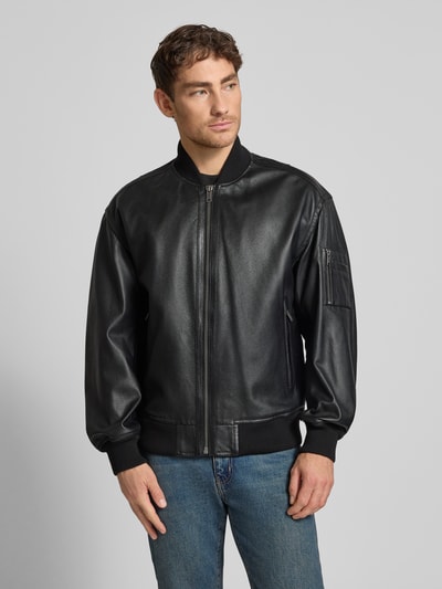 BOSS Orange Regular Fit Lederjacke im College-Stil Modell 'JAKRI' Black 4