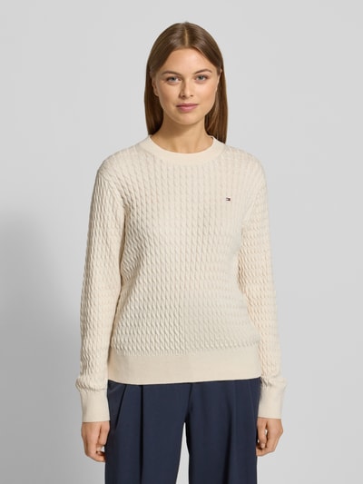 Tommy Hilfiger Regular fit pullover met kabelpatroon Ecru - 4