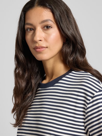 Stefanel T-shirt ze wzorem w paski i okrągłym dekoltem Błękitny melanż 3