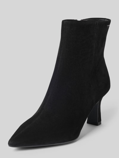 Produktfoto, schwarze Stiefeletten aus echtem Rindsleder von Tamaris, glatte Oberfläche, spitze Form, Damen Stiefeletten von Tamaris