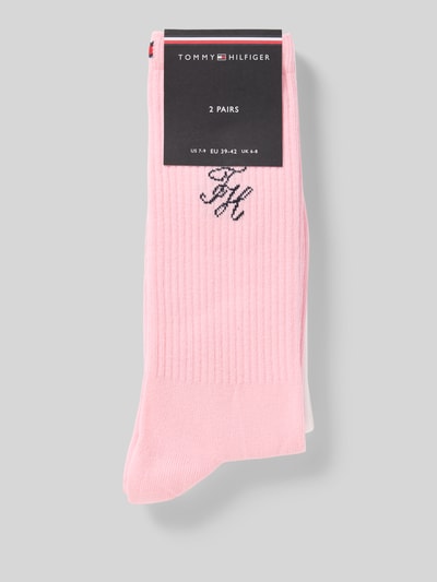 Produktfoto, Strümpfe aus Baumwoll-Mix im 2er-Pack von Tommy Hilfiger in Rosa, unifarben mit Logo-Print, elastischer Bund, Jersey Stretch