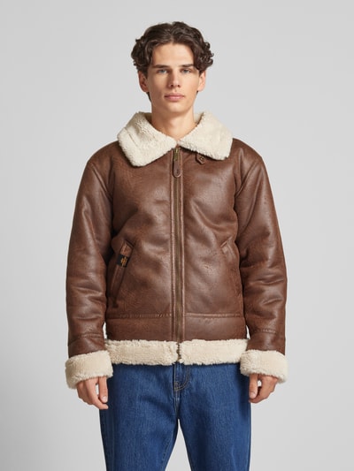 Alpha Industries Bomberjack met platte kraag, model 'B3' Middenbruin - 4