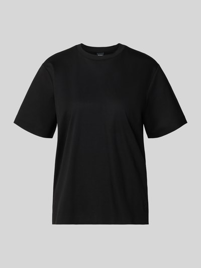 Productfoto, relaxed fit T-shirt uit pure katoen model 'EHARPA' van BOSS in effen zwart met subtiel labelstiksel en ronde hals.