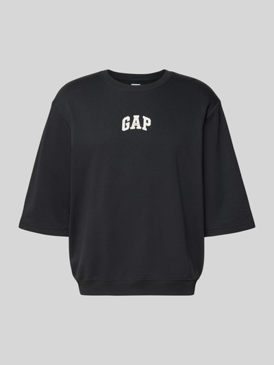 Produktfoto, T-Shirt mit Rundhalsausschnitt und Logo-Print von GAP in Schwarz aus Baumwoll-Mix, Loose-Fit, gerippte Abschlüsse, Herren T-Shirt, Rückenlänge bei Größe M 70 cm.