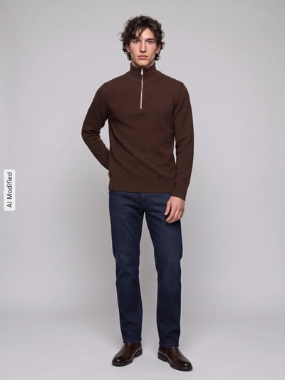 Selected Regular Fit Troyer aus reiner Baumwolle Modell 'DANE' Schoko 1