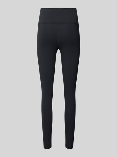 Produktfoto, schwarze Slim Fit Leggings mit Logo-Print Modell 'Harmony' von New Balance, glatte Jerseystruktur, elastischer Bund
