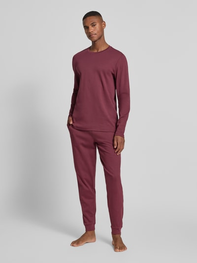 Christian Berg Men Longsleeve mit geripptem Rundhalsausschnitt Pflaume 1