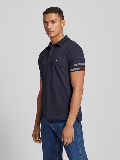 Tommy Hilfiger Slim fit poloshirt met labelstitchings, model 'FLAG CUFF' Marineblauw - 4