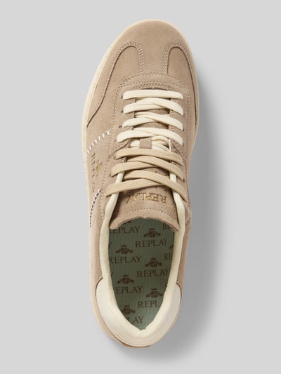 Produktfoto, Sneaker mit Label-Details Modell 'PLAYME MIX' von Replay in Beige mit abgerundeter Spitze, Schnürung, 3 cm Absatzhöhe, Schafthöhe 5 cm, Schaftweite 6 cm, Stoff- und Veloursleder-Struktur, Herren Sneaker