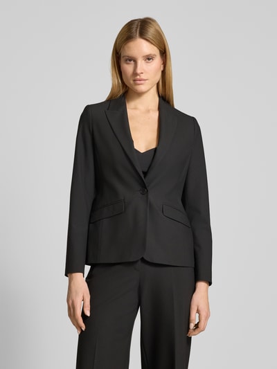 Vrouwenmodel draagt Regular Fit Blazer met viscose van s.Oliver BLACK LABEL, look: effen, pasvorm: regular fit, reverskraag, split, 1-knoopssluiting, lange mouw, klepzakken, vooraanzicht van bovenlichaam