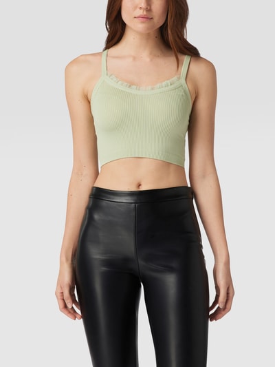 Guess Crop Top in Ripp-Optik mit Rüschenbesatz Hellgrün 4