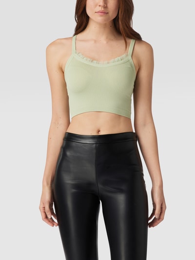 Guess Crop Top in Ripp-Optik mit Rüschenbesatz Hellgruen 4