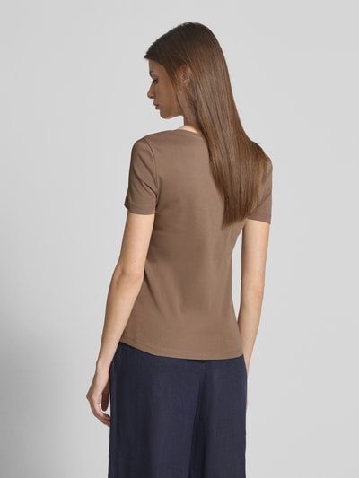 Christian Berg Woman T-shirt met geribde V-hals Middenbruin - 5